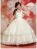 Wide Straps Beaded Lace Tulle Tiered Flower Girl Dress